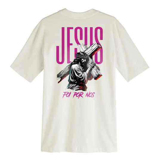 Camsieta Streetwear Unisex Gospel - Por que Ele Vive - Branco